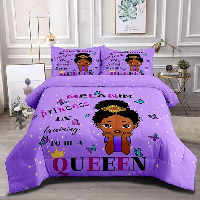 Black Girl Comforter Set Twin for Kids,Black Girl Magic Bedding Set,African American Girl Inspirational Quotes Comforter Set,Black Princess Bed Bedroom Set