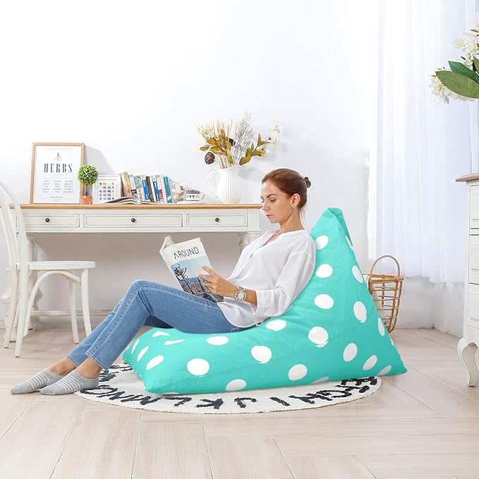 Aubliss Stuffed Animal Storage Bean Bag Chair Cover, 50"x 35" Extra Large Bean Bags for Kids & Adults, Beanbag Toy Storage for Boys Girls - Premium Cotton Canvas Aqua Dot