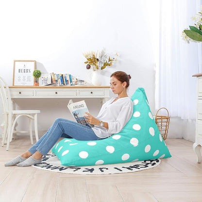 Aubliss Stuffed Animal Storage Bean Bag Chair Cover, 50"x 35" Extra Large Bean Bags for Kids & Adults, Beanbag Toy Storage for Boys Girls - Premium Cotton Canvas Aqua Dot