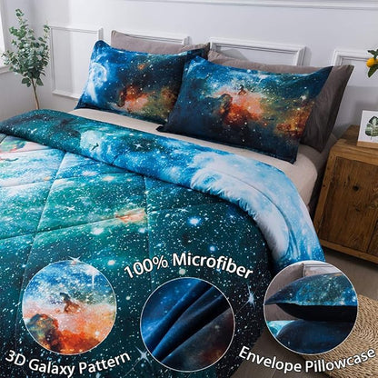 Litanika 3D Galaxy Comforter Queen(90x90lnch), 3 Pieces(1 Galaxy Comforter, 2 Pillowcases), Universe Nebula Outer Space Comforter, Microfiber Bedding Set for Boys Kids