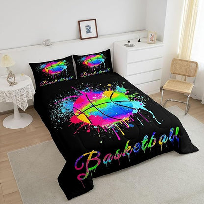 Kids Basketball Comforter Set Full Size Gaming Sports Bedding Set for Boys Girls Teens Bedroom Decor Ball Games Tie Dye Comforter Gift for Basketball Lover Duvet Set with 2 Pillow Case