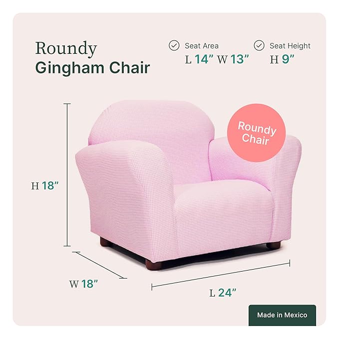 KEET Roundy Kid's Chair, Gingham Chair Only, Pink