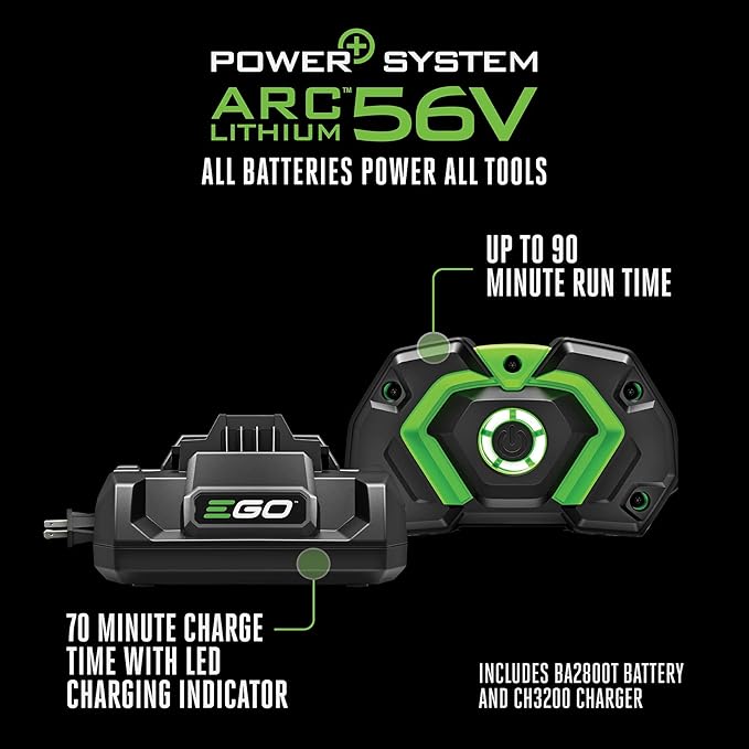 EGO Power+ LB7654 765 CFM Variable-Speed 56-Volt Lithium-ion Cordless Leaf Blower with Shoulder Strap, 5.0Ah Battery and Charger Included