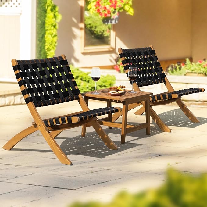 Design Heavy Duty 400lbs Capacity Patio Bistro Piece Outdoor, Onesize, Foldable Reclining Set 3