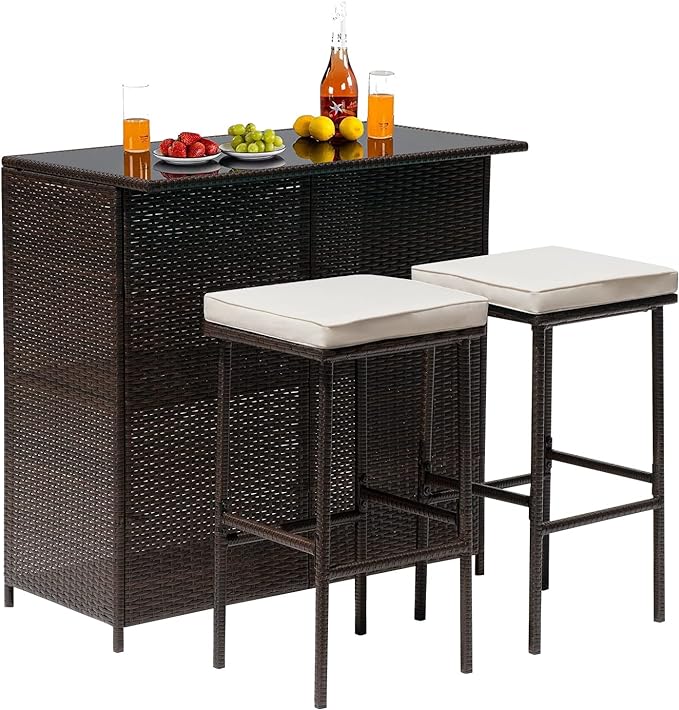 Wicker Patio Furniture 3 Piece Patio Set Chairs Wicker Outdoor Rattan Conversation Sets Bistro Set Coffee Table for Yard or Backyard