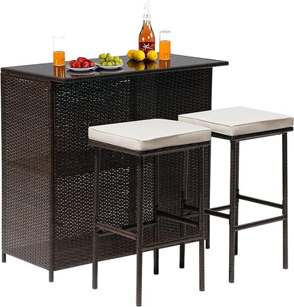 Wicker Patio Furniture 3 Piece Patio Set Chairs Wicker Outdoor Rattan Conversation Sets Bistro Set Coffee Table for Yard or Backyard