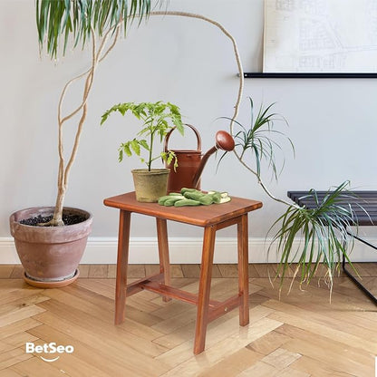 Rectangular Acacia Wood Stool (16.7"D x 13"W x 17.7"H) Small Bench Seat, Small End Table Stool, Bathroom Stool Wood, Plant Stool, Makeup Stool, Perfect Size for Living Room,Bathroom(Light Brown Color)