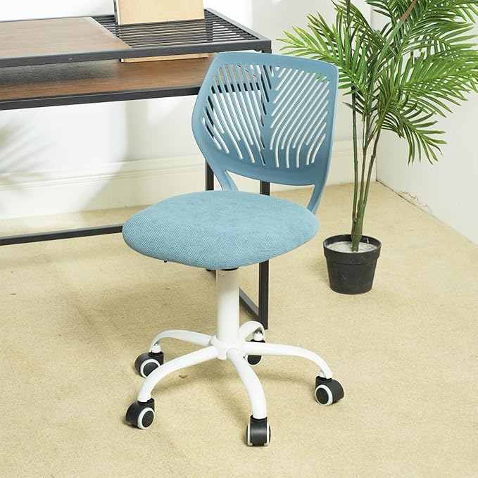 FurnitureR Writing Task Chair for Teens Boys Girls 360 Rolling Wheels Fabric Soft Pad Seat Breathable Backrest, Height Adjustable Liftup 29.5"-34.3",Blue Fabric