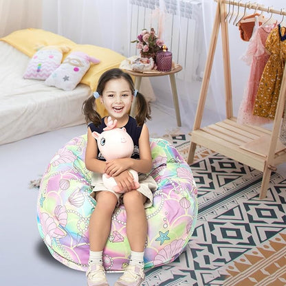 Stuffed Animal Storage Bean Bag Chair Cover, Hold Kids Plush Toys Blankets Towels Beanbag (Cover Only), Canvas Floor Circle Stuff Sit Seat Sofa with YKK Zipper, Large 32", Pink Shell