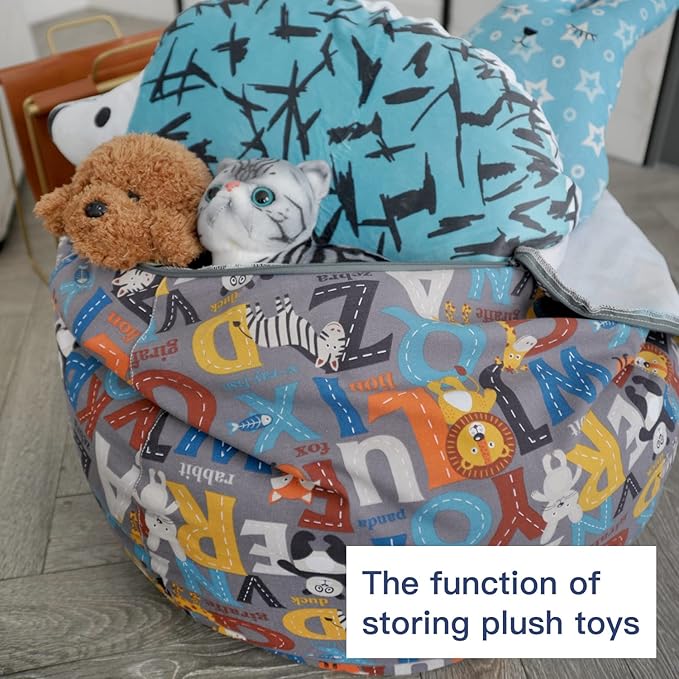 YuppieLife Kids Animal Storage Bean Bag Cover（No Filling Extra Large stuff'n Sit|Toy Organizer|Carrying Handle|Available for Kids and Teenager（38“,Letter）