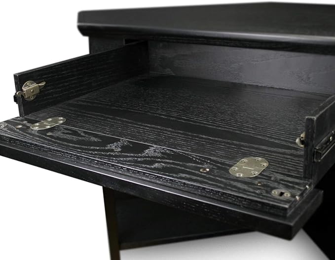 Leick Home 83430 Corner Computer/Writing Desk with Center Keyboard Drawer and Shelf, Black Oak