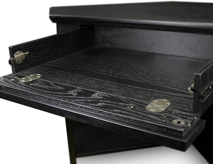Leick Home 83430 Corner Computer/Writing Desk with Center Keyboard Drawer and Shelf, Black Oak