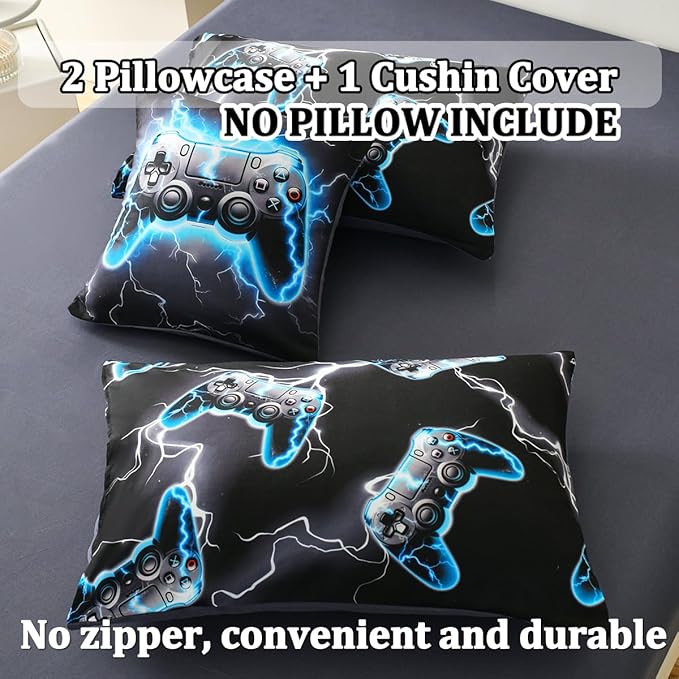 Game Console Full Comforter Set with Sheets, Microfiber 6 Pcs Bed in A Bag Full Size Gamer Bedding Set for Boys Kids Teens