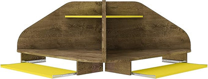 Manhattan Comfort Bradley Mid Century Modern Home Office Floating Cubicle Section Study Desk, 2 Piece, Rustic Brown/Yellow