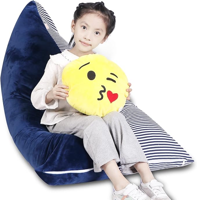 Stuffed Animal Storage Bean Bag Chair Cover, Velvet Canvas Blue Denim Plush Toy Storage Stuff and Sit Seat for Kids/Teens/Adults, 52" x 31" Extra Large Triangle Sofa, 200L/52Gal, Cover Only