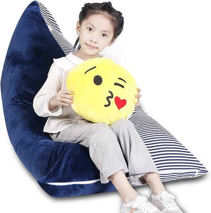 Stuffed Animal Storage Bean Bag Chair Cover, Velvet Canvas Blue Denim Plush Toy Storage Stuff and Sit Seat for Kids/Teens/Adults, 52" x 31" Extra Large Triangle Sofa, 200L/52Gal, Cover Only