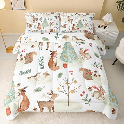 Wild Animal Comforter Twin Size,Rabbit Deer Comforter Set for Kids Teens Girls Boys,3Pcs Bedding Set Printed Comforter with 2 Pillowcases,Down Alternative,Soft and Lightweight，Twin Size