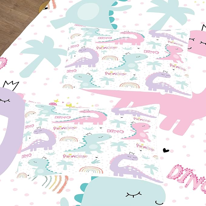 NINENINE Twin Bedding Sets for Girls Dinosaur Comforter Set Princess Bedding Toddler Comforter Sets for Kids Cute Bed Sets with 1 Comforter 1 Pillowcase