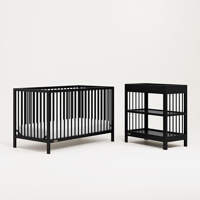 Graco Teddi 5-in-1 Convertible Crib (Black) – GREENGUARD Gold Certified, Converts to Daybed, Toddler & Twin Bed with Headboard and Footboard, Adjustable Mattress Height