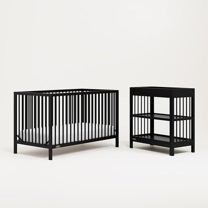 Graco Teddi 5-in-1 Convertible Crib (Black) – GREENGUARD Gold Certified, Converts to Daybed, Toddler & Twin Bed with Headboard and Footboard, Adjustable Mattress Height