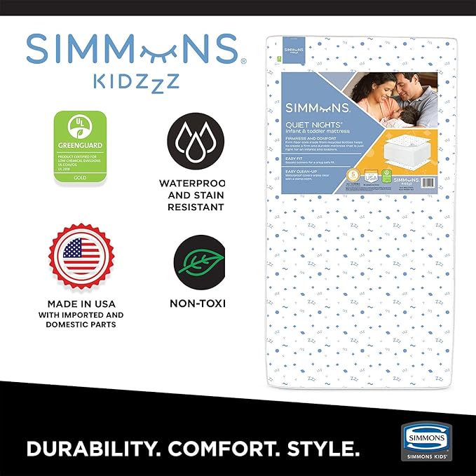 Delta Children Tribeca 4-in-1 Baby Convertible Crib + Simmons Kids Quiet Nights Crib and Toddler Mattress Made from Recycled Water Bottles/GREENGUARD Gold Certified [Bundle], Midnight Grey