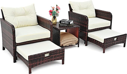 Pamapic 5 Pieces Wicker Patio Furniture Set Outdoor Patio Chairs with Ottomans Conversation Furniture with coffetable for Poorside Garden Balcony(Beige)