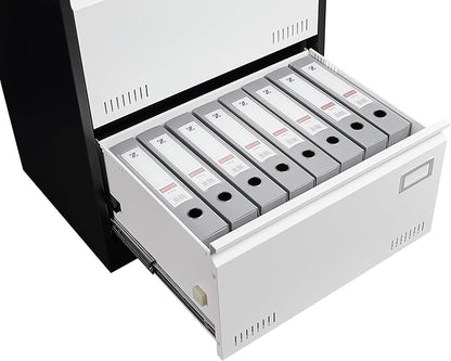 3 Drawer Metal Lateral Lock and Card Holder,Office Vertical Files Storage Cabinets w/Heavy 3 Section Slide Rail & Breathable Holes,for Legal/Letter/A4,Black+White