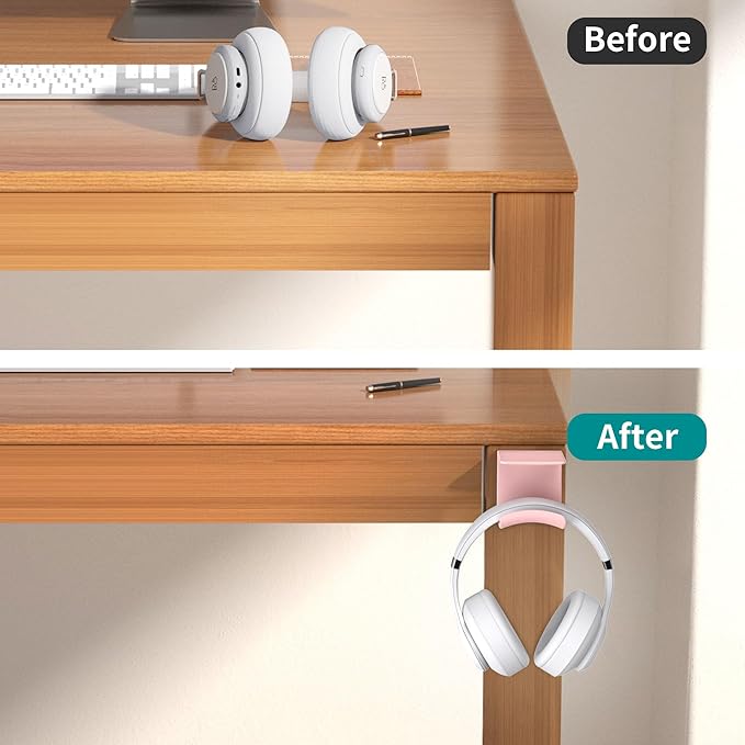HomeMount Headphone Hook Under Desk - Headphone Holder Under Table, Adhesive Gaming Headphone Stand Hanger Desk Mount for Most Headphone(Pink-2P)