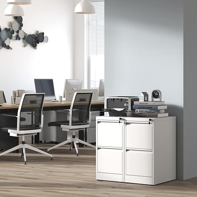 2 Drawer File Cabinet,White Metal Filing Cabinets for Home Office,Vertical File Cabinet with Lock for A4/Letter/Legal Size Files,Assembly Required