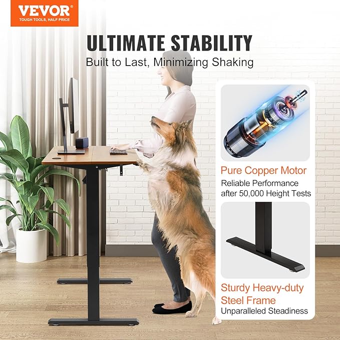 VEVOR Height Adjustable Desk, 55.1 x 23.6 in, 3-Key Modes Electric Standing Desk,Whole Piece Desk Board, Sturdy Dual Metal Frame, Max. Bearing 180 LBS Computer Sit Stand up Desk, for Home and Office