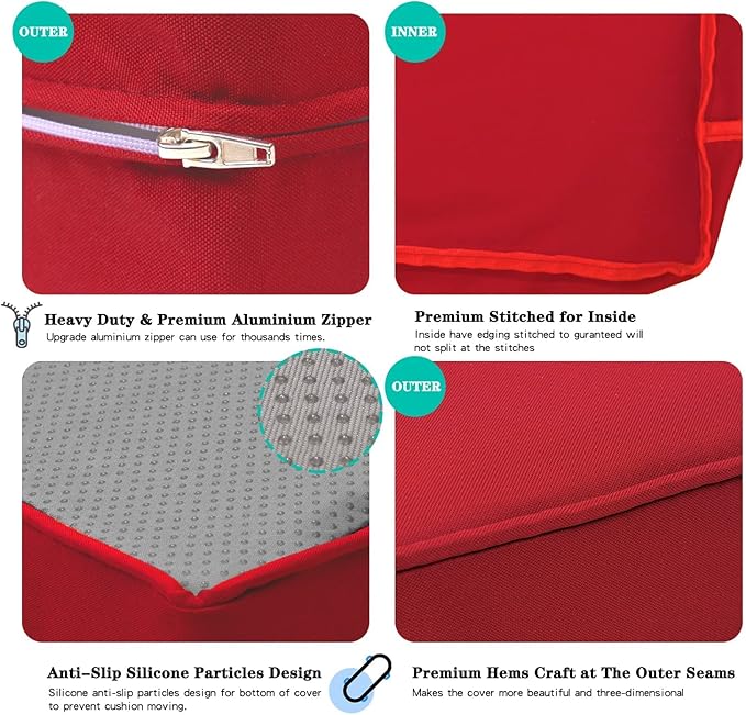ClawsCover 12 Pack Outdoor Seat and Back Cushions Replacement Covers Fit for 6Pieces 5-Seater Wicker Rattan Patio Furniture Conversation Set Sectional Couch Chairs,Red-Include Cover Only
