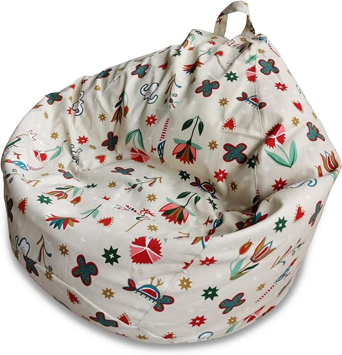 YuppieLife Stuffed Animal Storage Bean Bag Chairs Canvas Cover for Kids(No Filling)/Machine Washable and Durable Toddler Bean Bag Sofa Cover for Room Decor (Kid Painting, 27'')