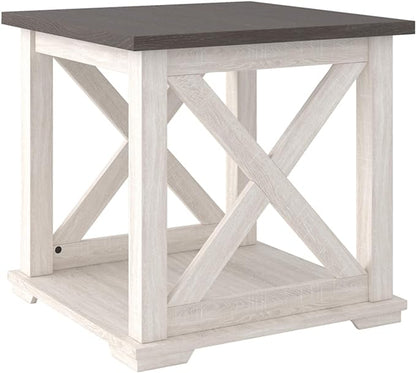 Signature Design by Ashley Dorrinson Modern Farmhouse 47" Home Office Desk with 2 Drawers, Whitewash & Dorrinson Square Modern Farmhouse End Table, Two Tone White & Brown