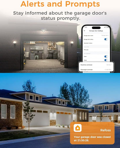 Smart Wi-Fi Garage Door Opener, Compatible with Apple HomeKit, Siri, Alexa & Google Assistant, Carplay, App Remote Control, Only Support 2.4GHz Networks