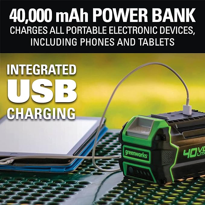 Greenworks 40V (120 MPH / 450 CFM) Axial Blower, 4.0Ah USB Battery (USB Hub) and Charger Included