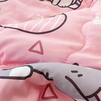 7 Piece Girls Cat Comforter Set Full Size Bed in A Bag Pink Cute Cartoon Pet Cats Bedding Set for Kids Boys Teens (1 Comforter, 1 Flat Sheet, 1 Fitted Sheet, 4 Pillow Sham) Gray