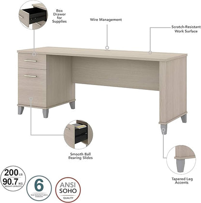 Bush Furniture Somerset 72W Office Desk with Drawers and Hutch in Sand Oak