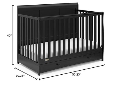 Graco Asheville 4-in-1 Convertible Crib with Drawer (Black) – GREENGUARD Gold Certified, Crib with Drawer Combo, Full-Size Nursery Storage Drawer, Converts to Toddler Bed, Daybed and Full-Size Bed
