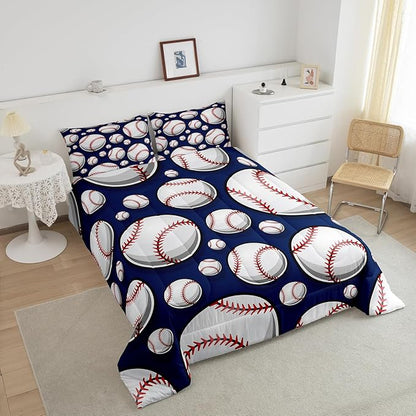 Baseball Bedding Set Sports Theme Comforter Set for Kids Boys Girls Teens 3D Blue Ball Pattern Comforter Breathable Baseball Games Duvet Set Room Decor Quilt Set Twin Size