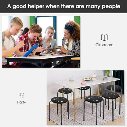 Hysache Plastic Stackable Stools Set of 6, 17.5" Multipurpose Stool Chairs w/Metal Frame, X-Shape Connection, Non-Slip Feet, Backless School Classroom Nesting Stool for Students Child Kids (Black)