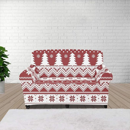FKELYI Boho Christmas Easy Going Stretch Sofa Slipcover Washable Sofa Couch Cover Comfortable Furniture Protector with Elastic Bottom M