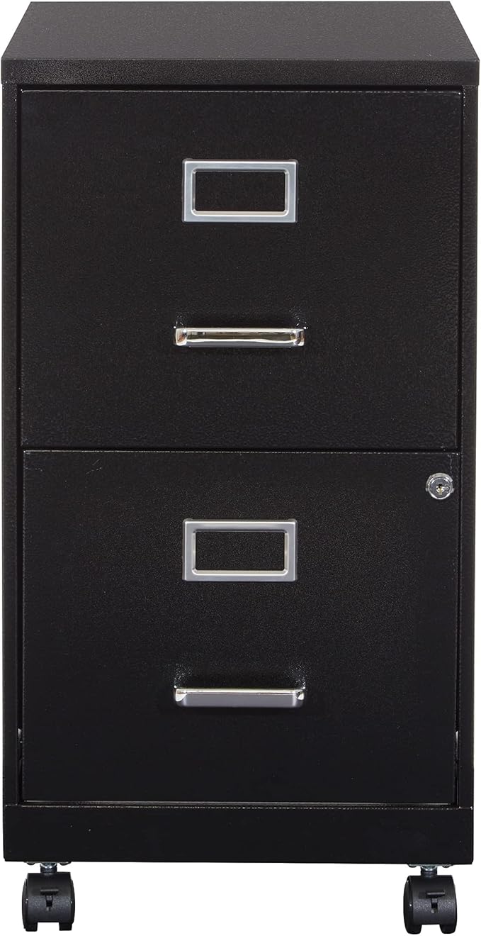 OSP Home Furnishings 2 Drawer Mobile Locking Metal File Cabinet, Black