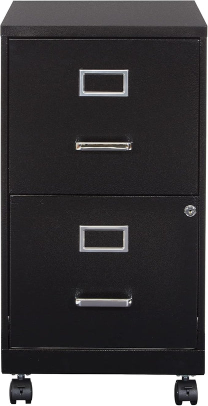 OSP Home Furnishings 2 Drawer Mobile Locking Metal File Cabinet, Black