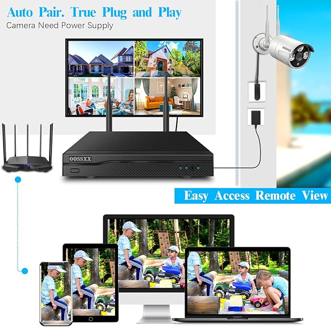 (Dual Antennas for Wi-Fi Enhanced) AI Human Detected 2K 3.0MP Wireless Security Camera System, Video Surveillance NVR Kits