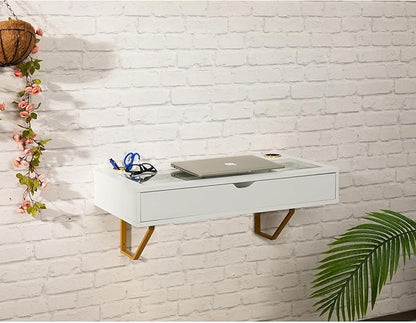 ALIMORDEN Floating Shelf with Drawer,Floating Drawer for Bathroom, White Wall Mounted Desk,Pull Out Drawer, 31 inch Surface, Floating Wall Desk, Hanging Desk, White