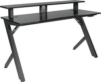 OSP Home Furnishings Area51 Battlestation Gaming Desk with Bluetooth RGB LED Lights, Matte Black