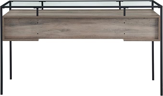 Walker Edison Writing Desk, 56, Glass Top 2 Drawer Computer, 56 Inch, Grey Wash