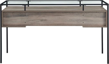 Walker Edison Writing Desk, 56, Glass Top 2 Drawer Computer, 56 Inch, Grey Wash