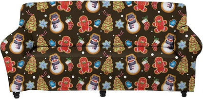 FKELYI Christmas Sofa Slipcover Snowman Gingerbread Man Xmas Tree Print Super Soft Stretch Sofa Couch Coat Washable Furniture Protector-L
