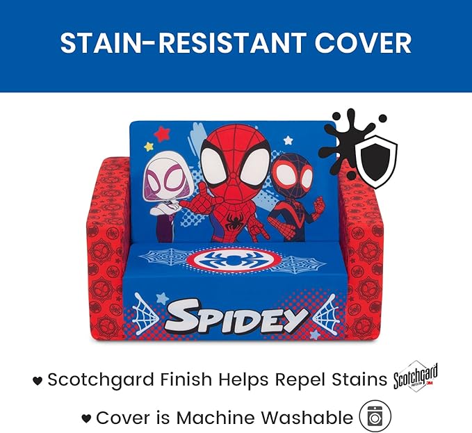 Delta Children Marvel Spidey and His Amazing Friends Cozee Flip-Out Chair - 2-in-1 Convertible Chair to Lounger for Kids